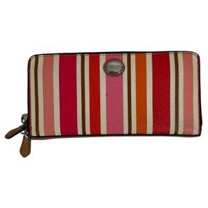 Coach Multicolor Striped Leather Accordion Zip Wallet With Logo Detail